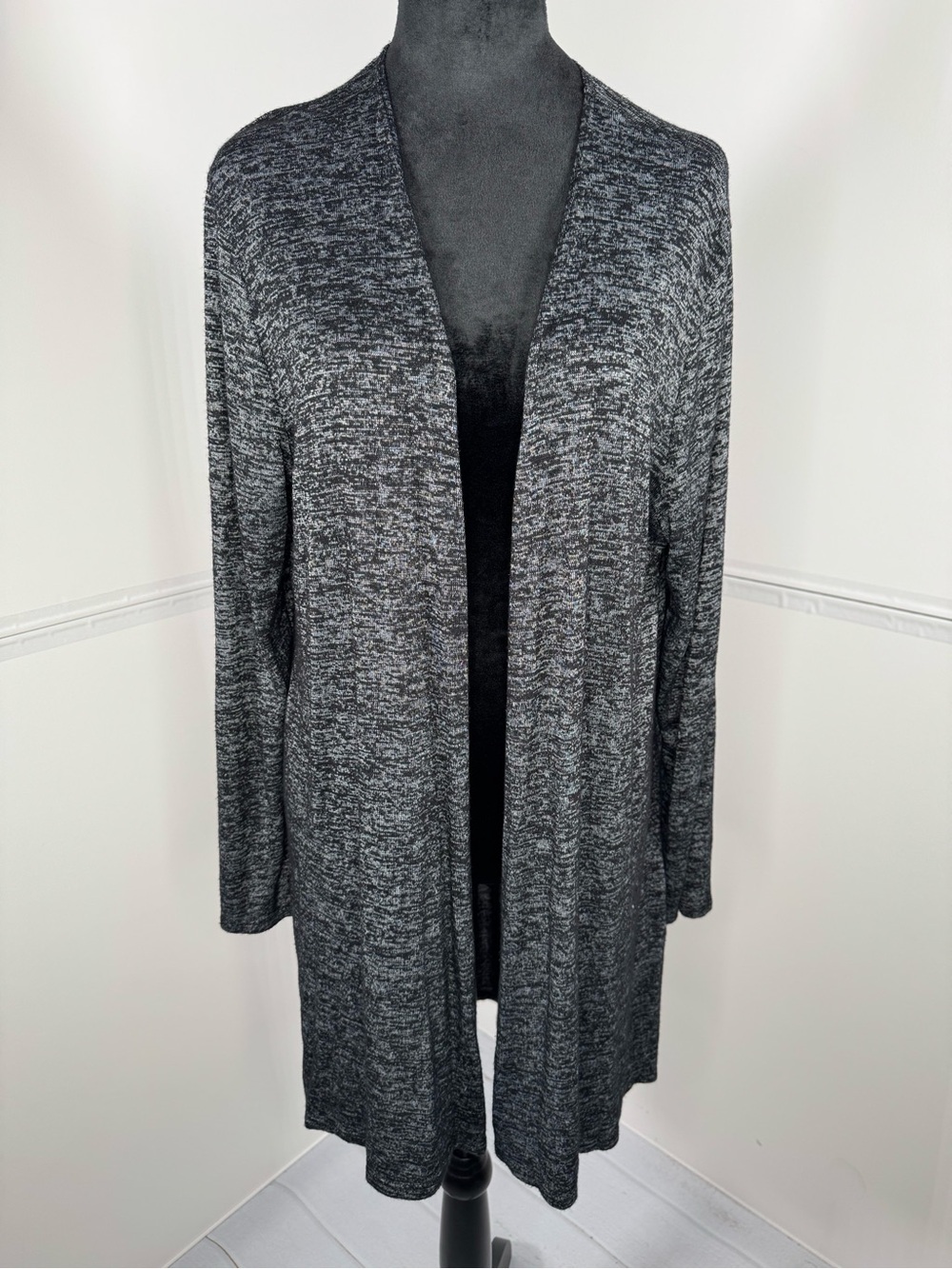 Elegantees Gray Marled Open Front Duster Cardigan XL